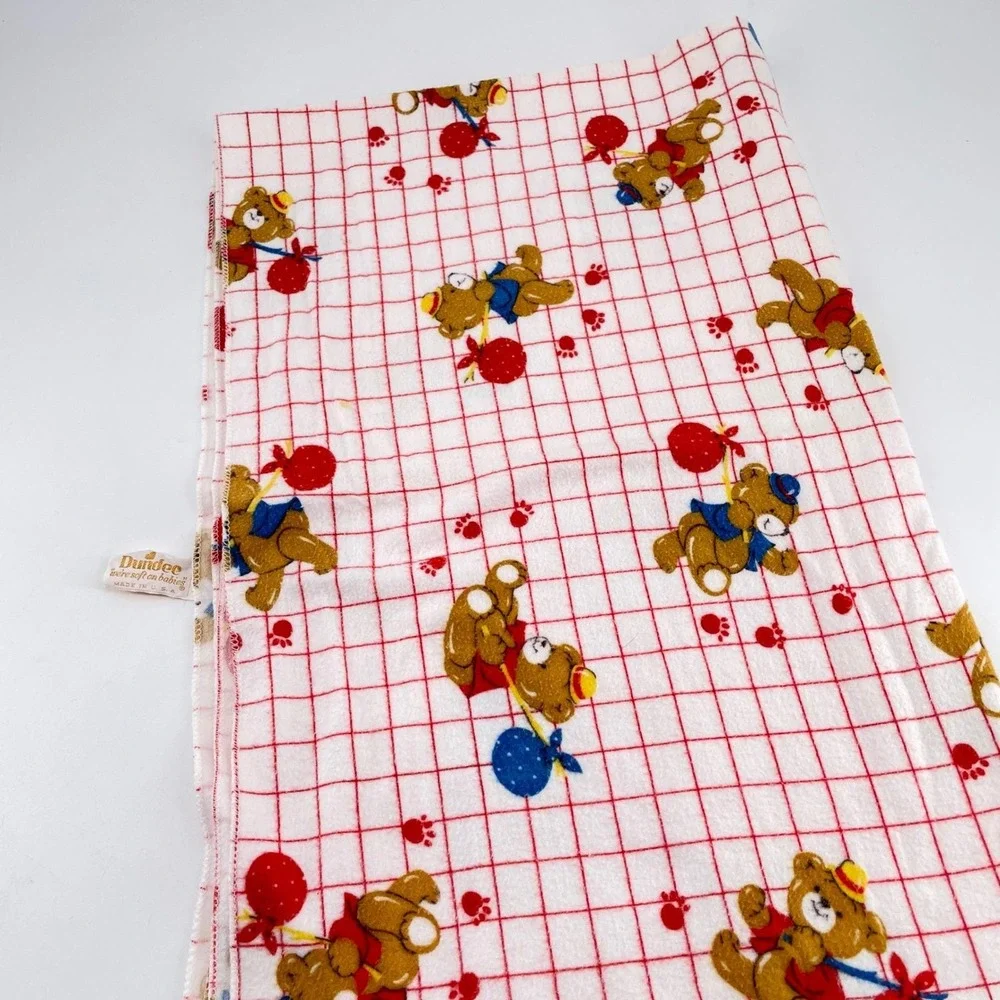 Vtg Thats Our Baby Teddy Bear Quilt & Dundee Flannel Blanket Set Balloons 2pc